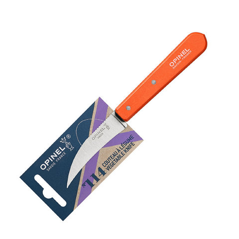 Нож для чистки овощей Opinel №114, деревянная рукоять, нержавеющая сталь, оранжевый, блистер