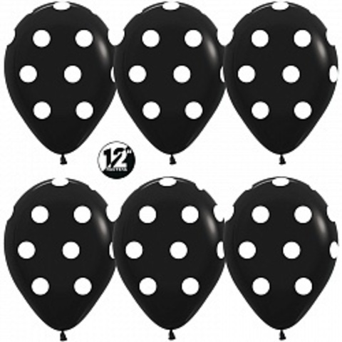 S 12''/30 см, Белые точки, Черный (080), пастель, 5 ст, 5 шт.