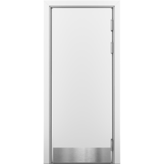 Купить Межкомнатная маятниковая влагостойкая дверь белая глухая с отбойной пластиной