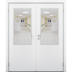 Купить Влагостойкая двустворчатая дверь Модель 7 белая остеклённая