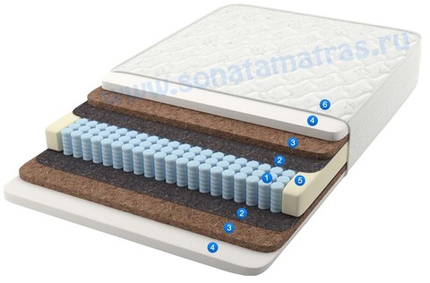Матрас анатомический, 256 пружин, пружинный, односпальный,  жёсткий, с эффектом памяти и кокосом Domenica