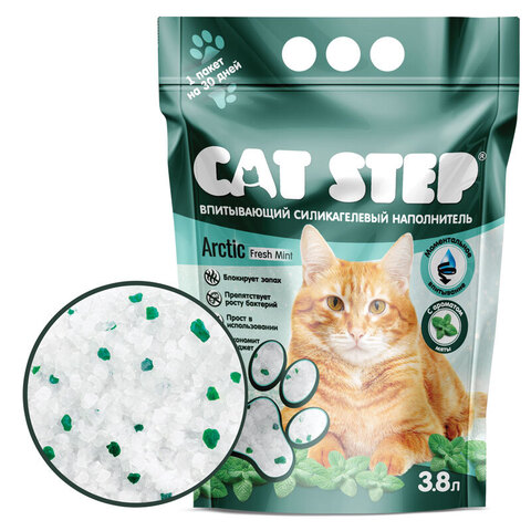 CAT STEP Arctic Fresh Mint наполнитель впитывающий силикагелевый 3,8 л