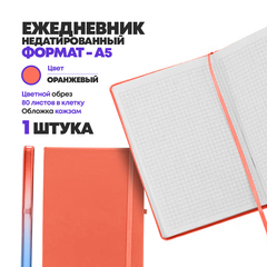 
          Блокнот ежедневник недатированный А5 (21*14,3 см) 80 листов на резинке, MC-Basir, записная книжка в клетку, обложка кожезаменитель