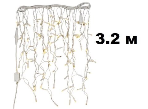 Бахрома 100л (Ш-3.2м,В≈60/50/40) крупный диод бел пр с переходником УЛИЦА в кор 1004565 / К бел + бел вспышкой