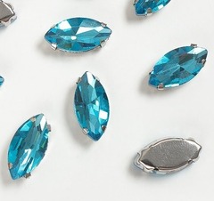 Стразы пришивные стекло в оправе, р. 18х9 мм, голубой