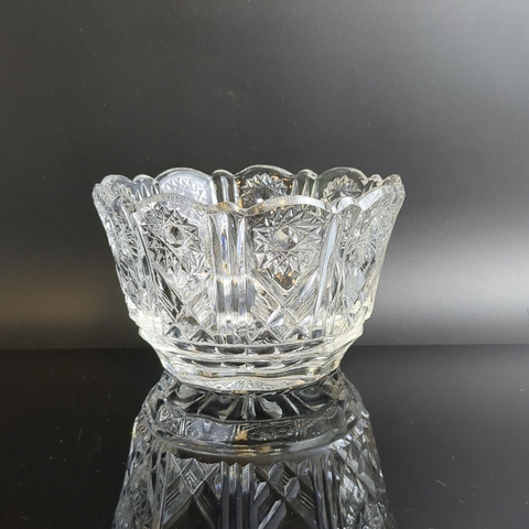 Ваза салатник хрустальный, алмазная грань, геометрический орнамент, винтаж СССР 1970-1990 гг