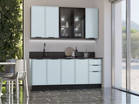 Кухня Николь 2,0/900м (490) (Браш Деним Блю, Графит (Кастилло темный))