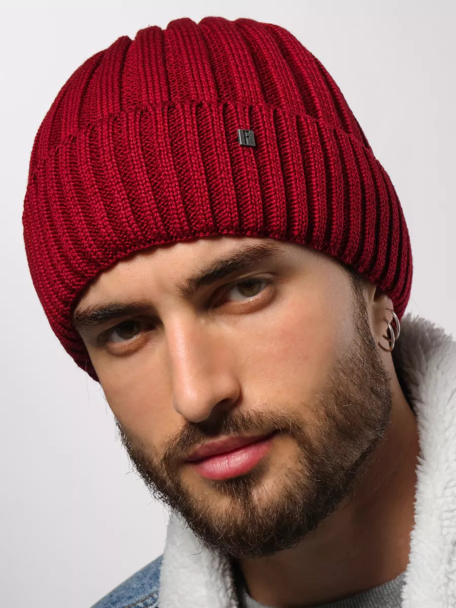 Шапка зимняя на флисе вязаная бини