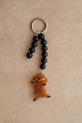 Брелок Пудель, хрустальные бусины и черный агат