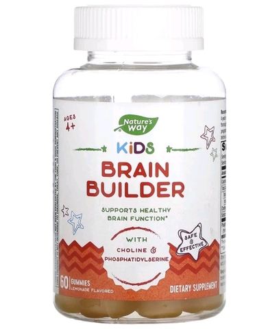 Nature's way, Kids Brain Builder, для детей от 4 лет, лимонад, 60 жевательных таблеток