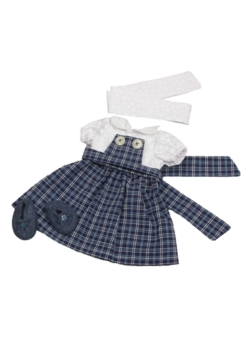 Платье комбинированное  с грудкой - Синий. Одежда для кукол, пупсов и мягких игрушек.