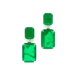 91784- Серьги из серебра с прямоугольными, изумрудными кварцами
