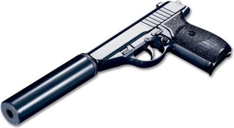 Cтрайкбольный пистолет Galaxy G.3A Sig Sauer P230 mini металлический, пружинный с имитацией глушителя