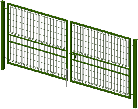 Ворота 4 м высота 1,7 м зеленые 6005 распашные садовые с заполнением сеткой 3D