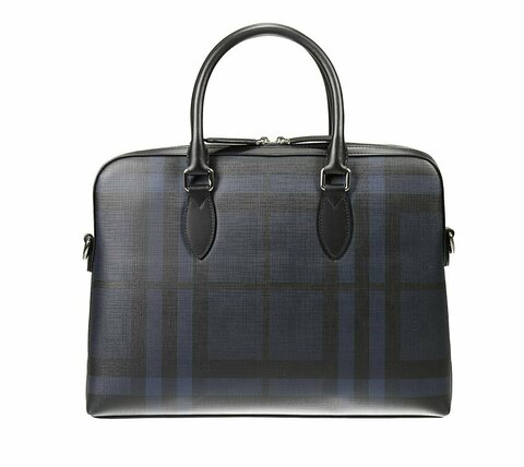 Портфель из кожи и ткани Burberry в клетку London Check темно-синий