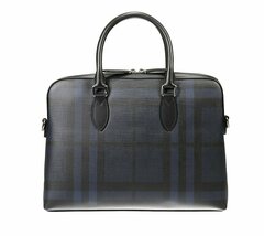 Портфель из кожи и ткани Burberry в клетку London Check темно-синий