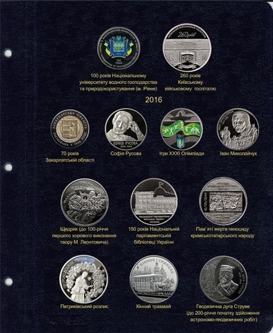 Лист для юбилейных монет Украины с 2015 по 2016 гг. КоллекционерЪ
