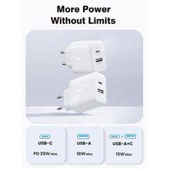 Зарядное устройство UGREEN X227 (45310) 20W USB-A+USB-C PD Charger EU, белый