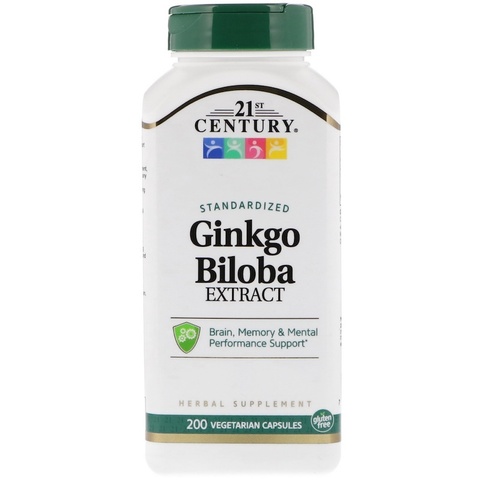 21st Century, Экстракт Ginkgo biloba, стандартизированный, 200 вегетарианских капсул