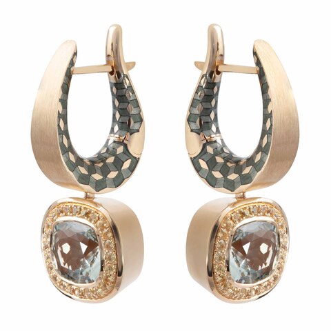 Серьги c Зелёным Аметистом и Жёлтыми Сапфирами, Эмаль, E0176-50/24