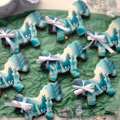 Новогодняя лошадь синяя пряник с пожеланием