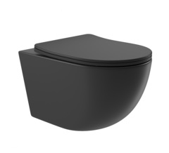 Aqueduto OVO OVOT2140 Tornado Унитаз подвесной 525*360 безободковый, Tornado, сиденье с микролифтом, черный матовый фото