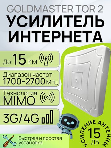 Антенна GM TOR-2-1700/2700 уличная широкополосная 3G/4G MIMO антенна для усиления интернет сигнала (F разъемы, усиление 2*15 дБ),белая.