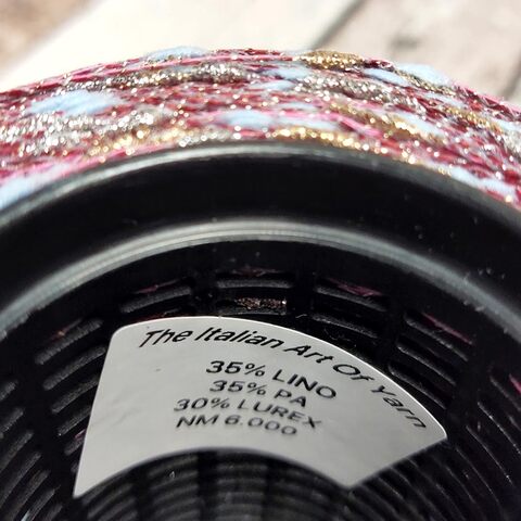 Лен (35%) с люрексом и шишибриками NODINO DI LINO 600 бордовый с золотом и голубым