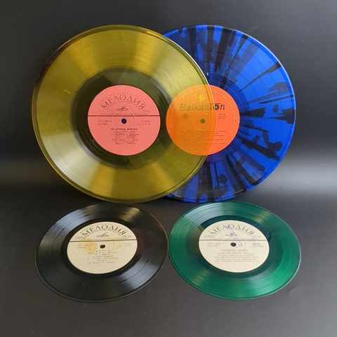Набор из 4 цветных пластинок для декора. 4 Виниловые пластинки 10 и 7 дюймов.