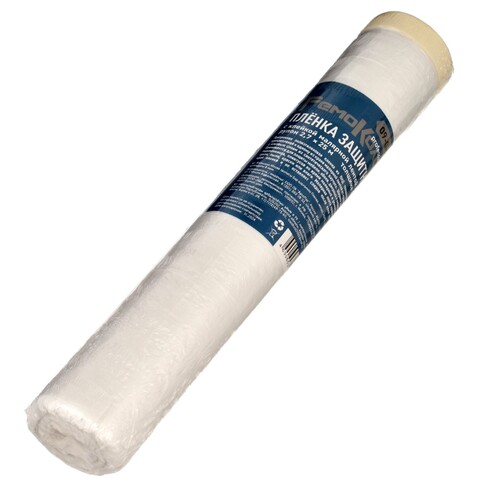 09-0-027 Пленка защитная с клейкой малярной лентой, прозрачная, HDPE, рулон 2,7х25м, толщина 8мкм РемоКолор
