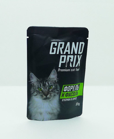 Grand Prix пауч для кошек кусочки в соусе (форель и фасоль) 85г