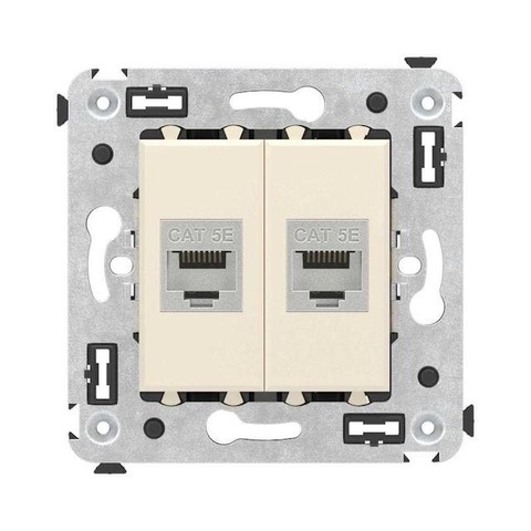 Розетка компьютерная двойная экранированная RJ-45/RJ-45 категория 5e - 2 модуля. Цвет Ванильная дымка. DKC серия Avanti. 4405764