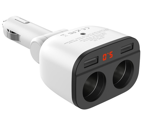 АЗУ на 2 USB 3.1A с разветвителем на 2 гнезда прикуривателя Hoco Z28 (Белый) Автомобильное зарядное устройство