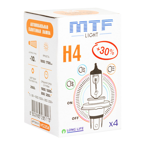 Галогеновые лампы MTF Light Standard+30% H4