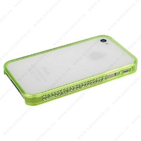 Бампер пластиковый для iPhone 4s/ 4 со стразами салатовый