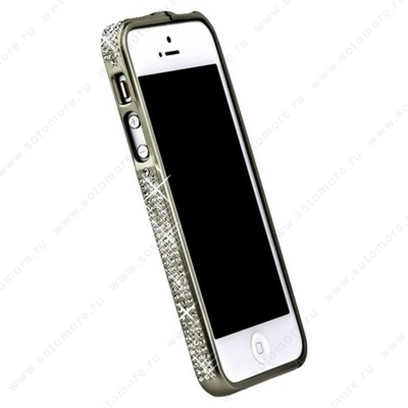 Бампер металлический для iPhone SE/ 5s/ 5C/ 5 серебряный со стразами