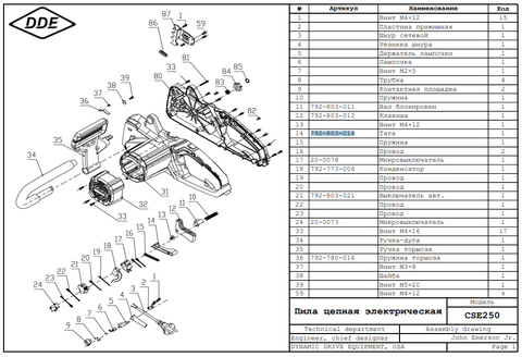 Тяга DDE CSE250 (792-803-014)