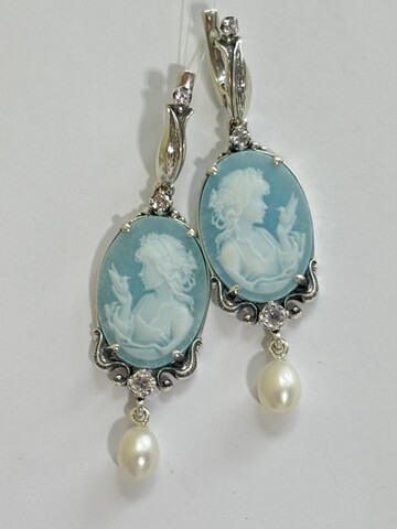 Камея Б.жемчуг (серьги из серебра)