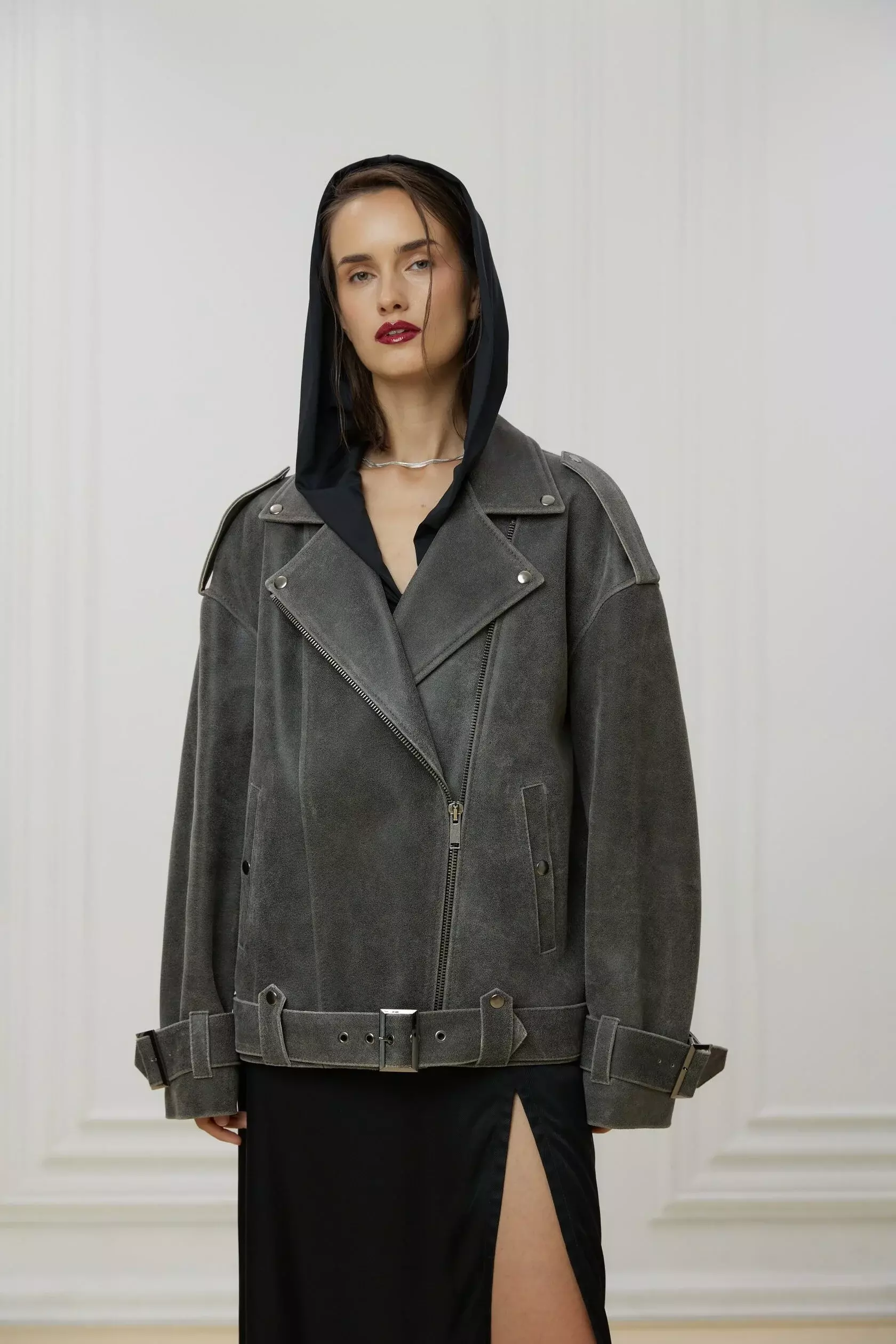 Косуха Oversize Vintage с ремешками, Серый