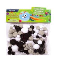 Декоративный материал Alingar, "Черно-серые цвета" (черн,сер,бел), пушистые помпоны, 80 шт, микс, пакет с европодвесом