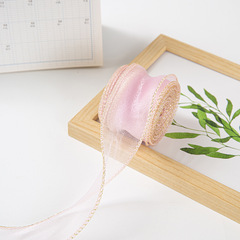 Лента органза с золотой нитью (4см*9,14м), Розовая сирень, 1 шт.