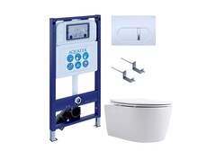 SET AQUATEK New-042 4в1 (рама + кнопка + унитаз + тонкое сиденье с механизмом soft close)