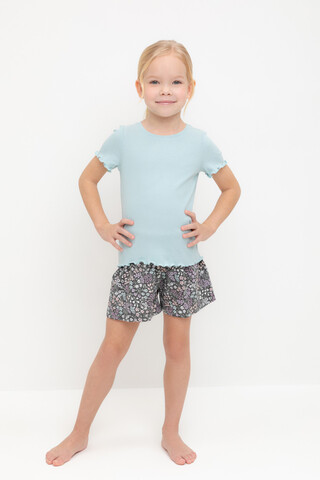 пижама  для девочки  К 1596/голубой,цветочный микс