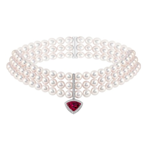 Колье-чокер из Морского Жемчуга Акойя и Бриллиантами, N0156-0/2