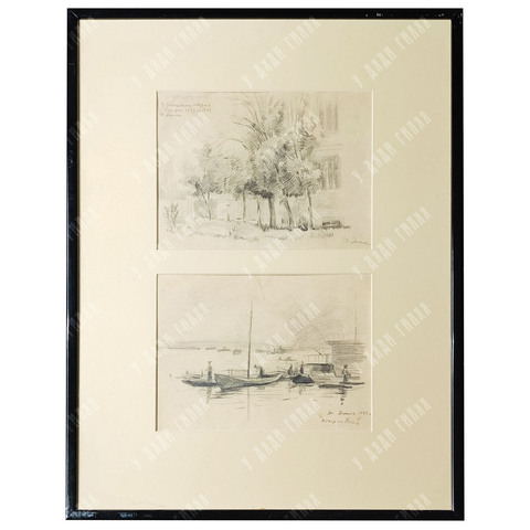 Динес Ю. С. У Радищевского музея. 1941-1942 гг. / Вечер на Волге. Бумага, карандаш. 1949