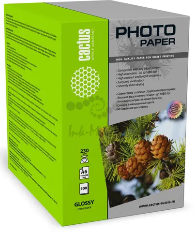 Фотобумага Cactus CS-GA6230500 10x15/230г/м2/500л./белый глянцевое для струйной печати