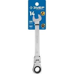 ЗУБР 14 мм, шарнирный трещоточный гаечный ключ,Профессионал(27101-14)
