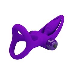 Фиолетовое эрекционное кольцо с 10 режимами вибрации и подхватом мошонки - 