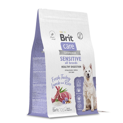 Сухой корм Brit Care Dog Adult Sensitive Healthy Digestion, с индейкой и ягненком, для собак, 3 кг