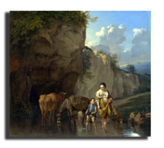 Репродукция "  Дюжарден, Карел - Женщина и мальчик с животными в ручье"